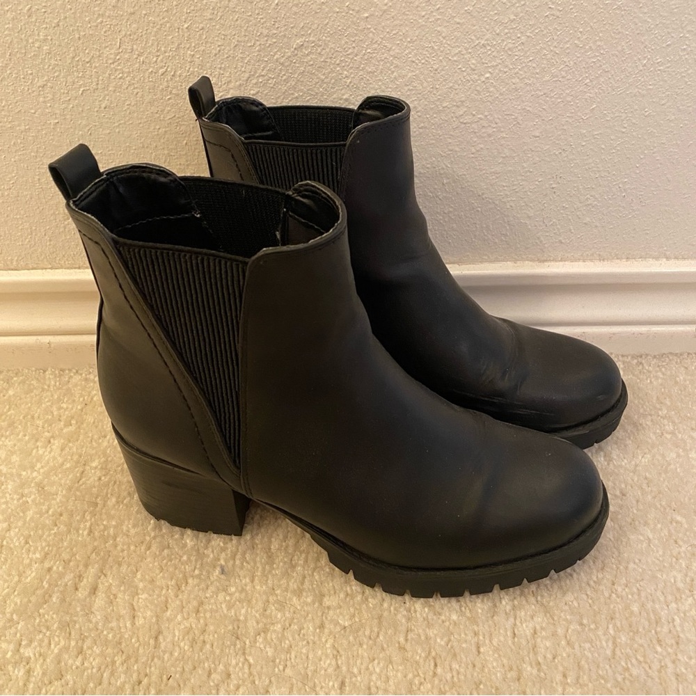 Black Faux Leather Platform Boots, Size 9